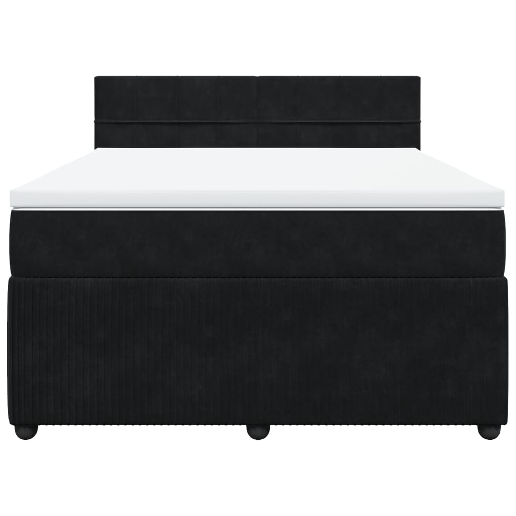 Box Spring Bed with Mattress Black Queen Velvet