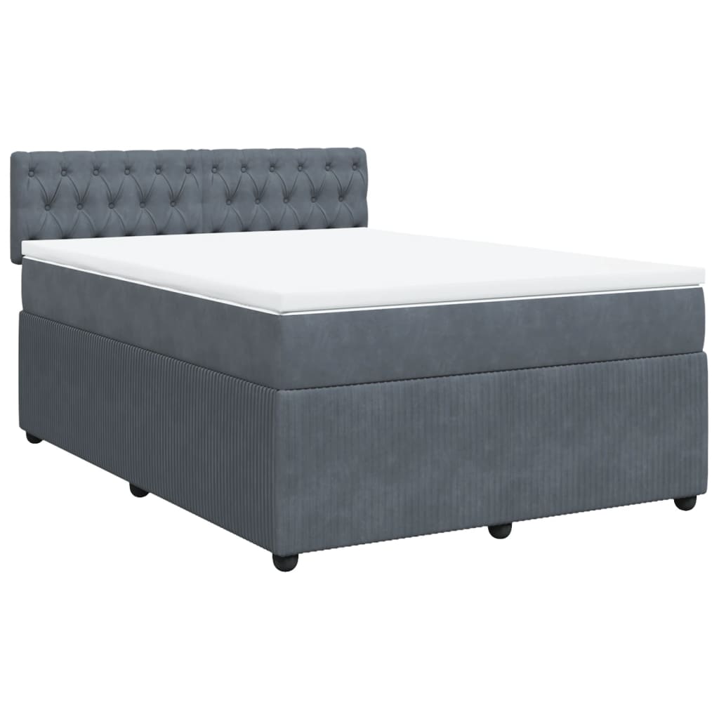 Box Spring Bed with Mattress Dark Grey Queen Velvet