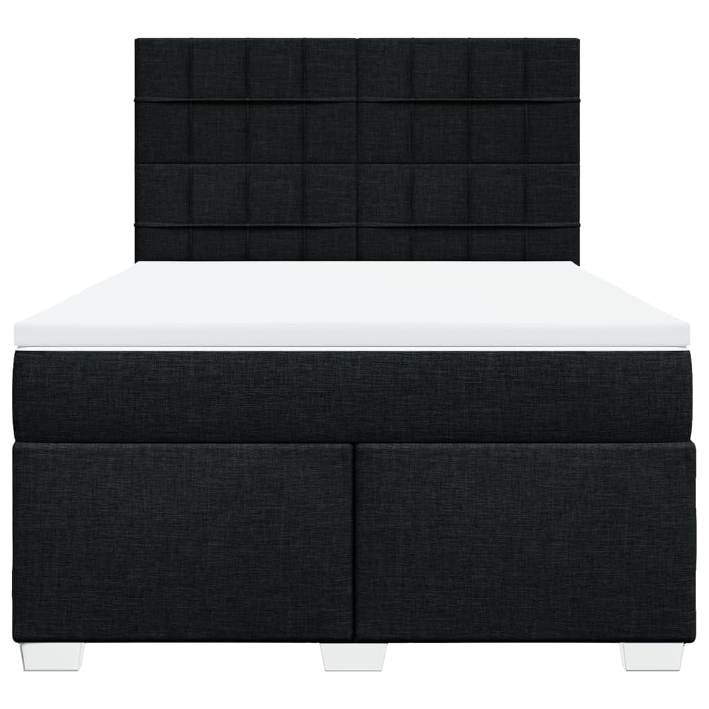 Box Spring Bed with Mattress Black Double Fabric