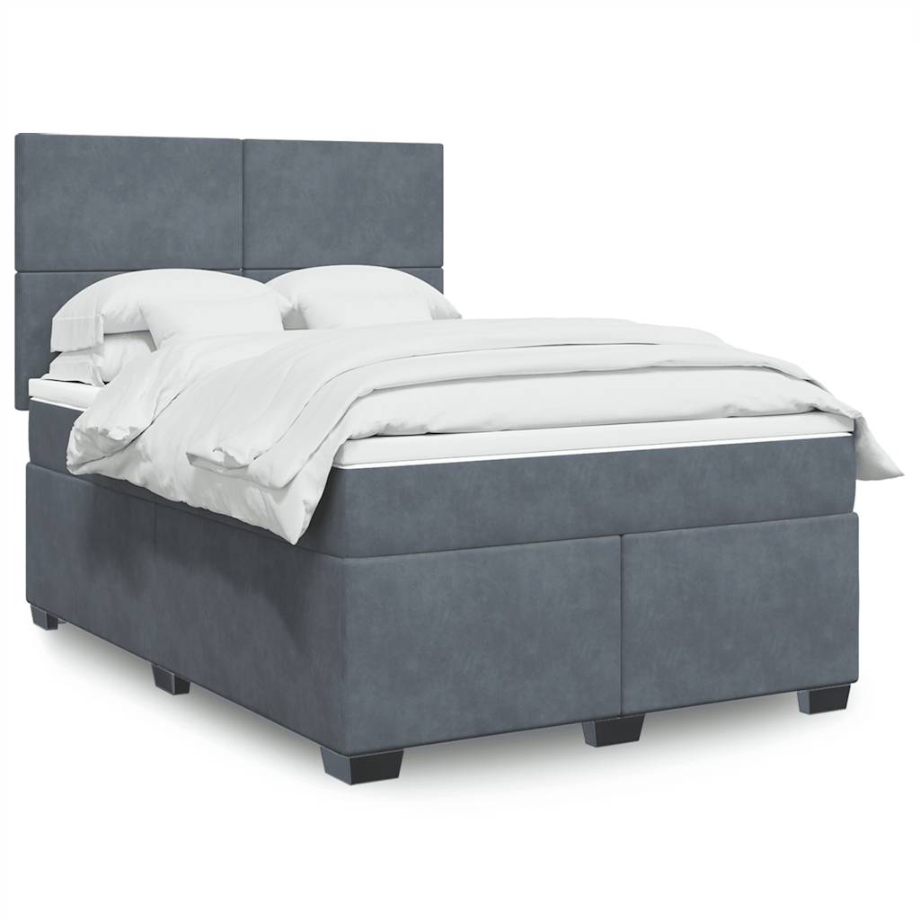 Box Spring Bed with Mattress Dark Grey Double Velvet