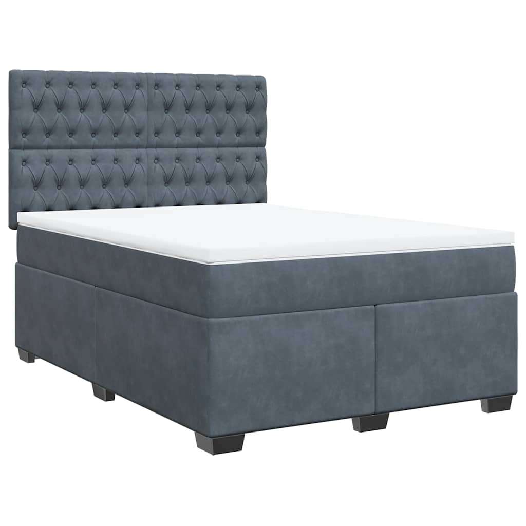 Box Spring Bed with Mattress Dark Grey Double Velvet