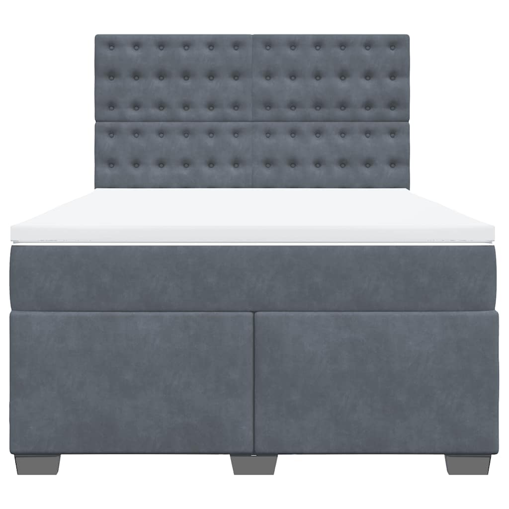 Box Spring Bed with Mattress Dark Grey Double Velvet