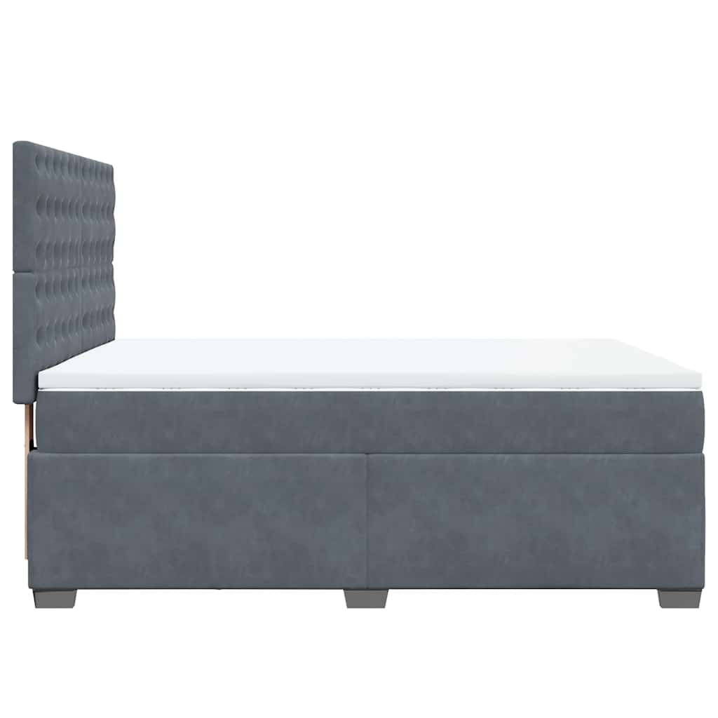 Box Spring Bed with Mattress Dark Grey Double Velvet