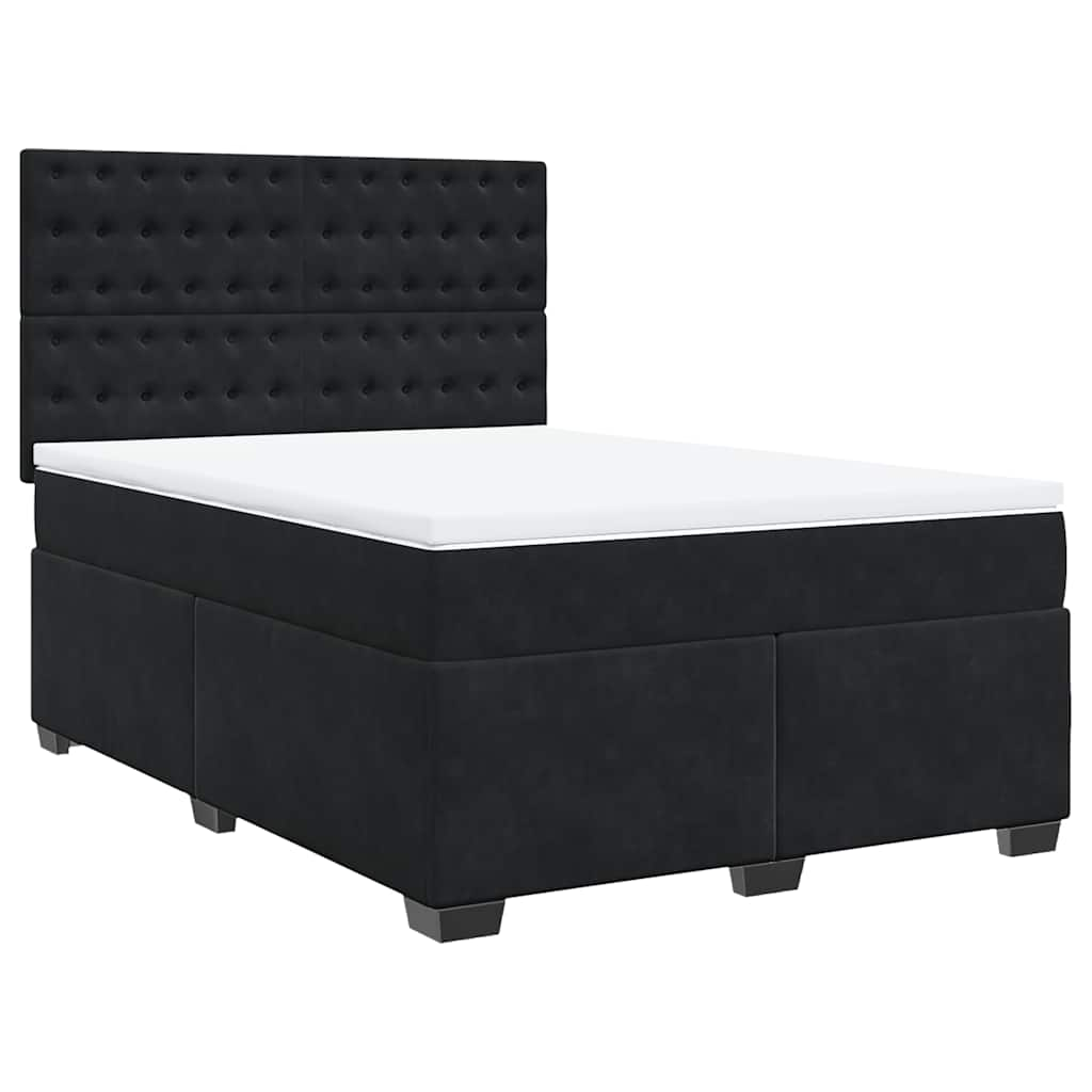 Box Spring Bed with Mattress Black Double Velvet