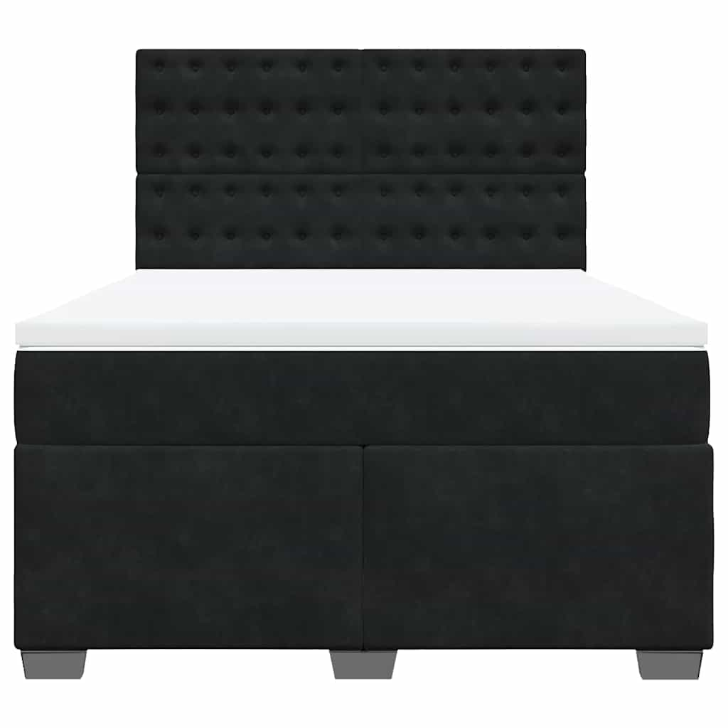 Box Spring Bed with Mattress Black Double Velvet