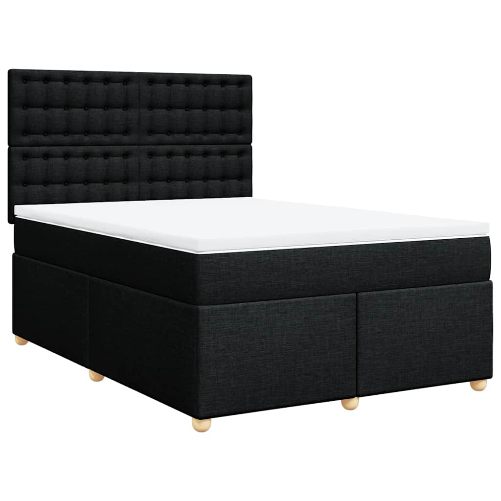 Box Spring Bed with Mattress Black Double Fabric