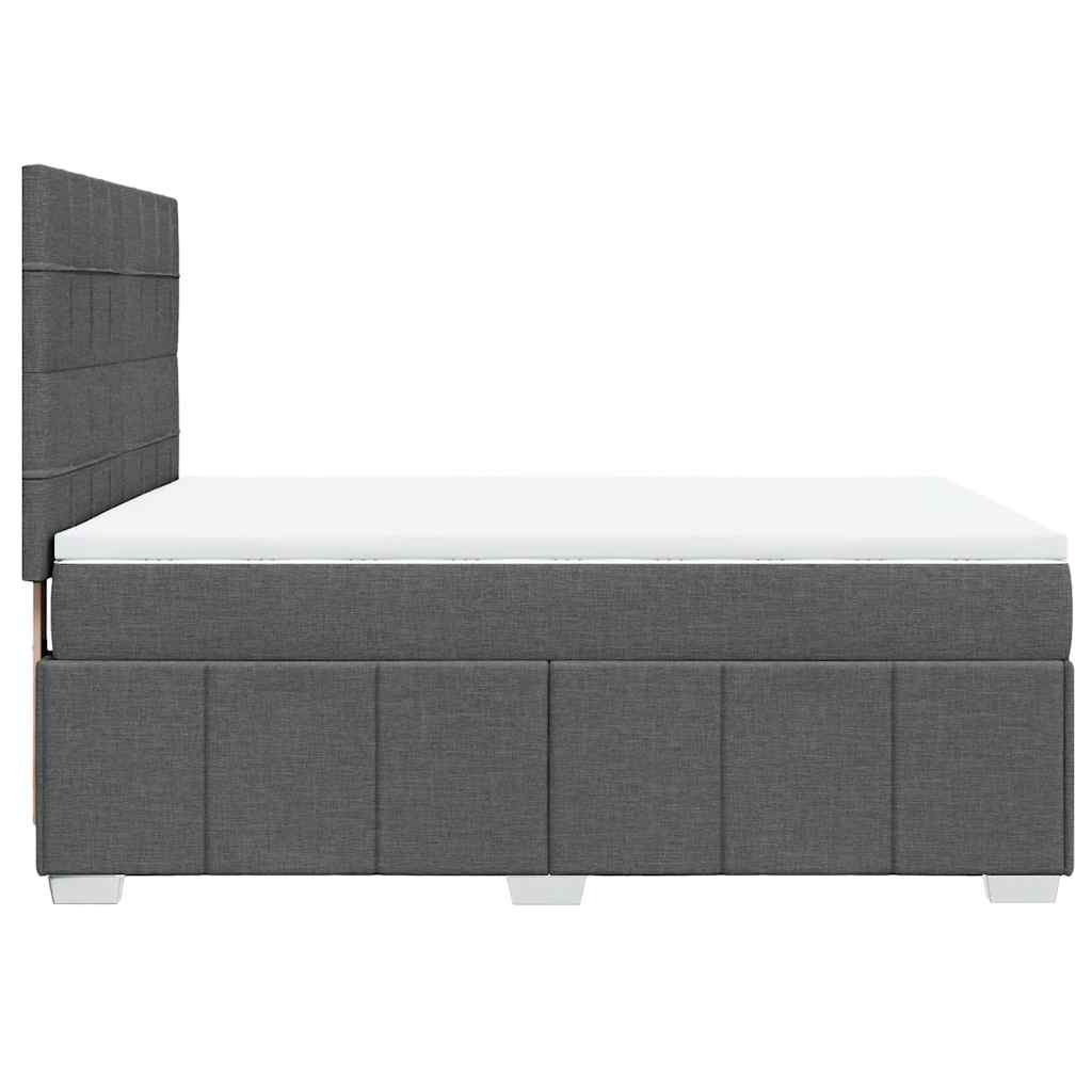 Box Spring Bed with Mattress Dark Grey Double Fabric