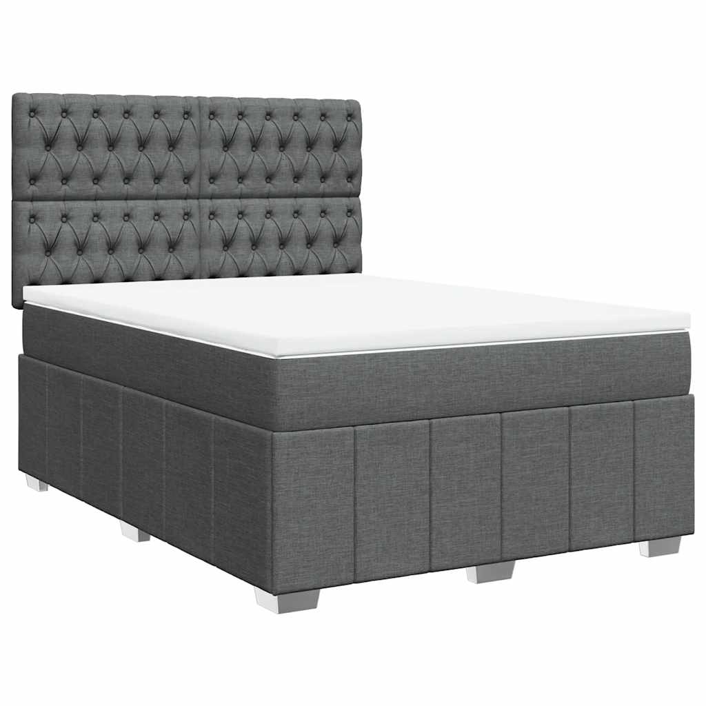 Box Spring Bed with Mattress Dark Grey Double Fabric