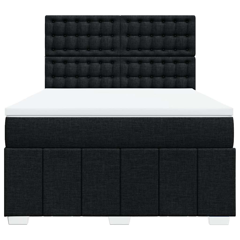 Box Spring Bed with Mattress Black Double Fabric