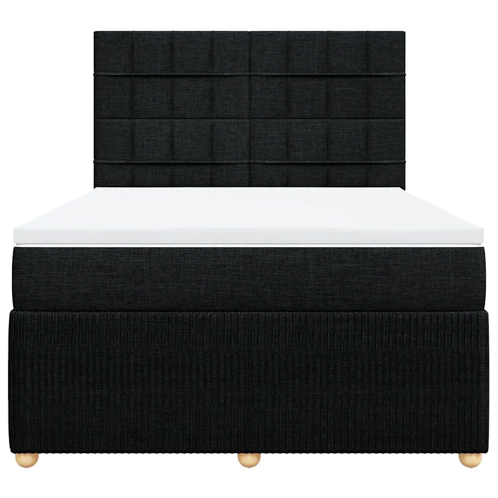 Box Spring Bed with Mattress Black Double Fabric