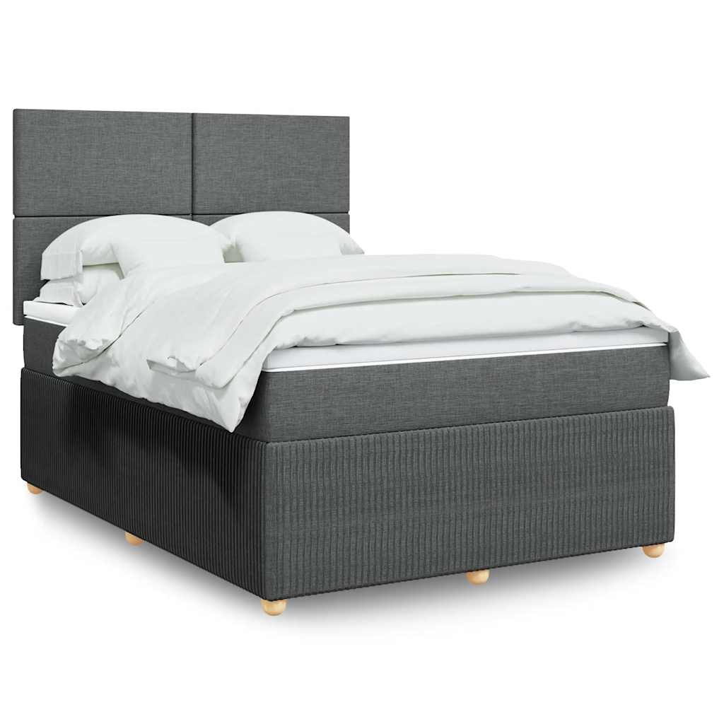 Box Spring Bed with Mattress Dark Grey Queen Fabric