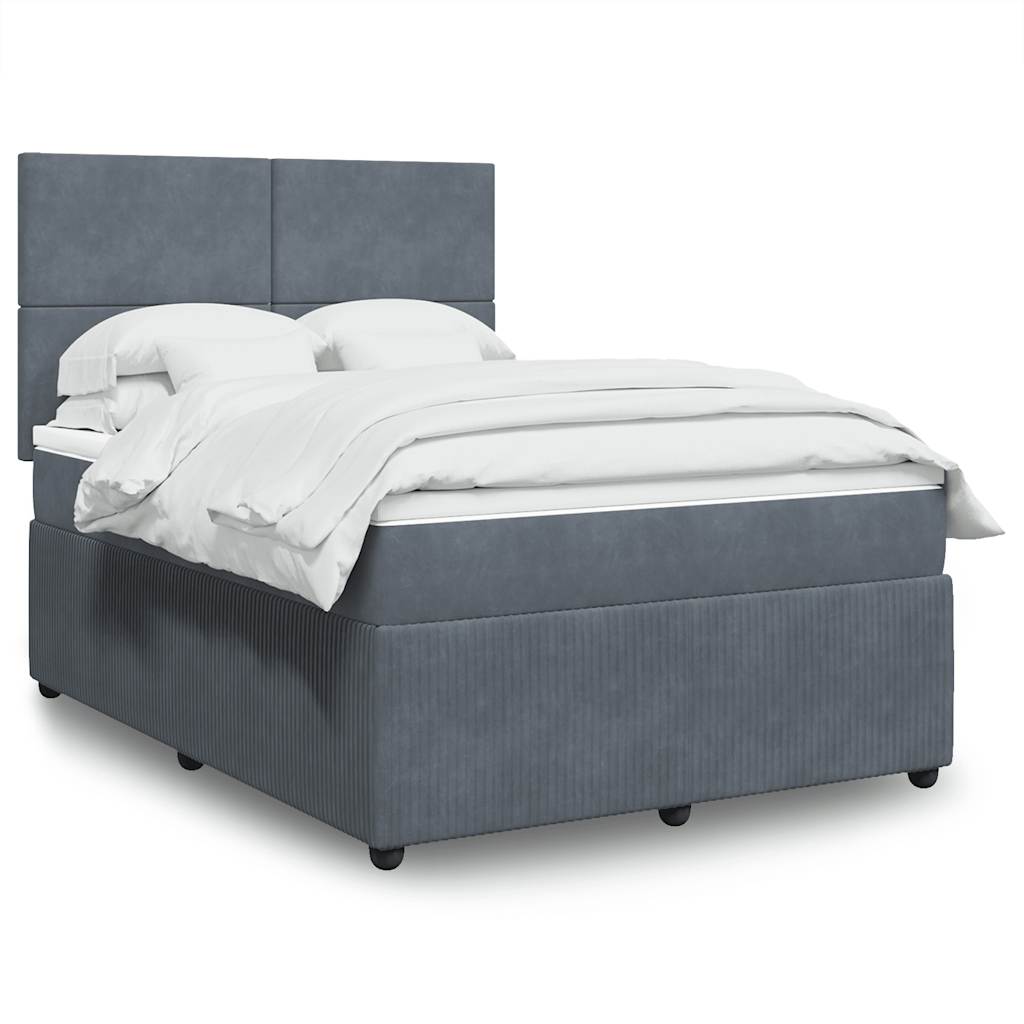 Box Spring Bed with Mattress Dark Grey Double Velvet