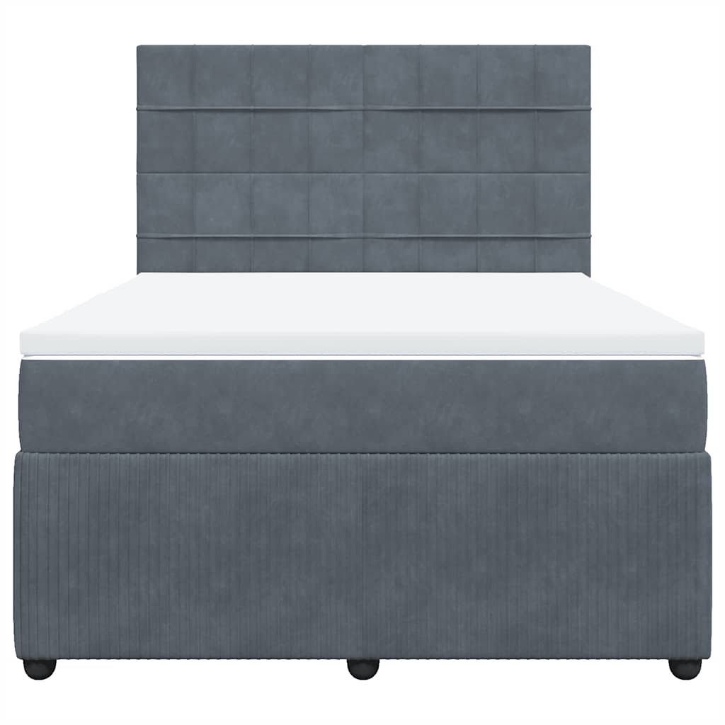 Box Spring Bed with Mattress Dark Grey Double Velvet