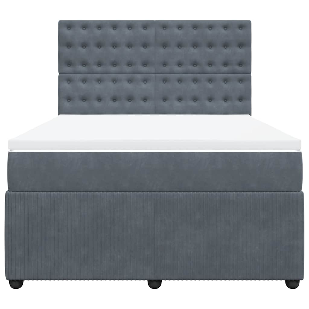 Box Spring Bed with Mattress Dark Grey Double Velvet