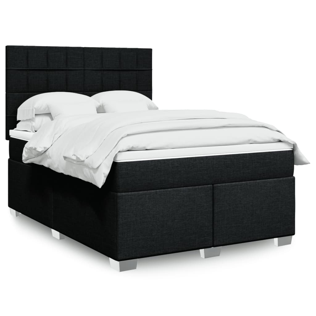 Box Spring Bed with Mattress Black Double Fabric