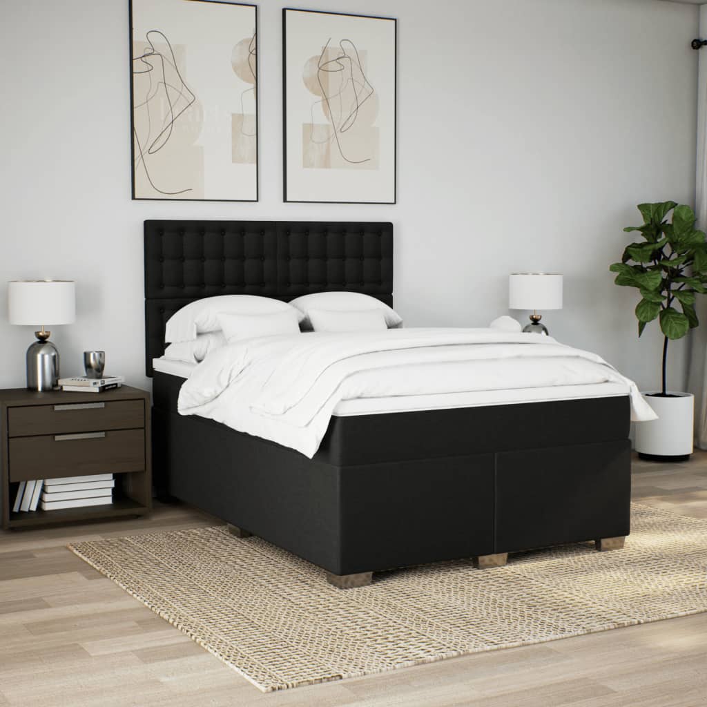 Box Spring Bed with Mattress Black Double Fabric