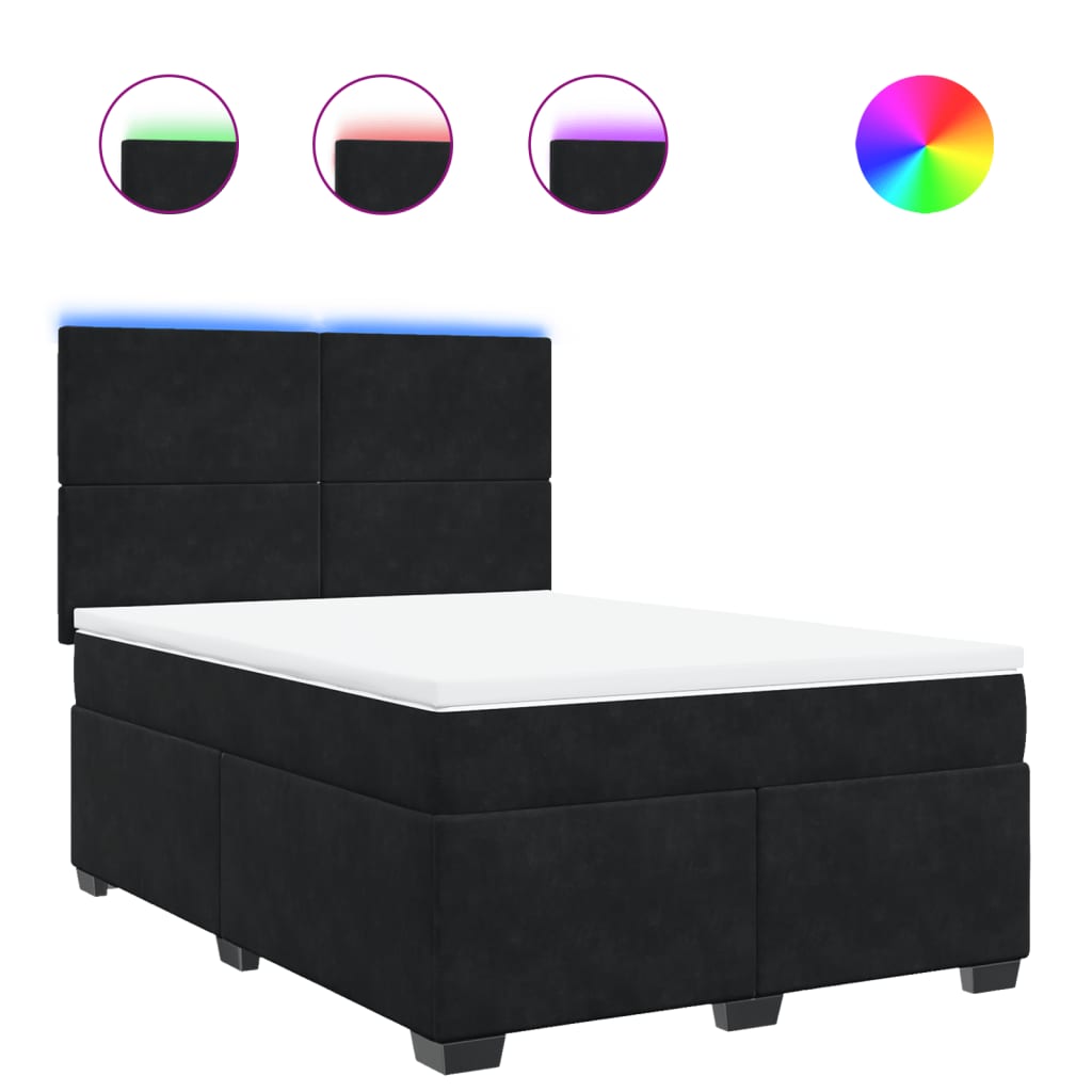 Box Spring Bed with Mattress Black Double Velvet