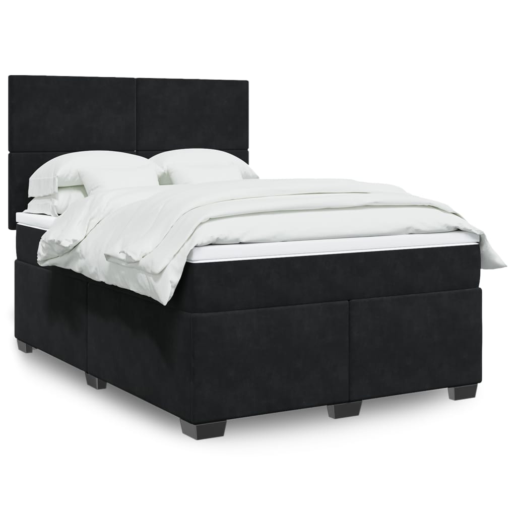 Box Spring Bed with Mattress Black Double Velvet