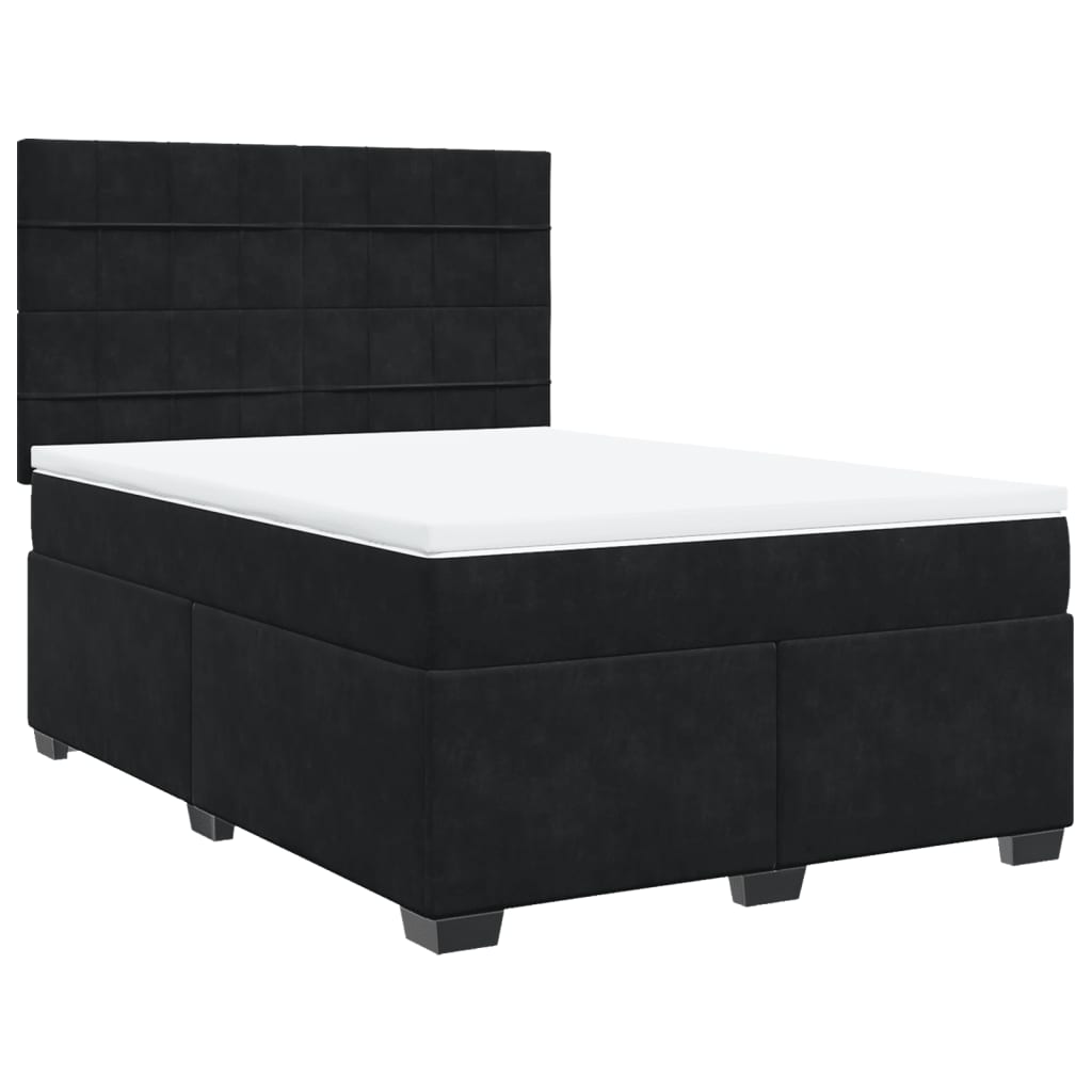 Box Spring Bed with Mattress Black Double Velvet