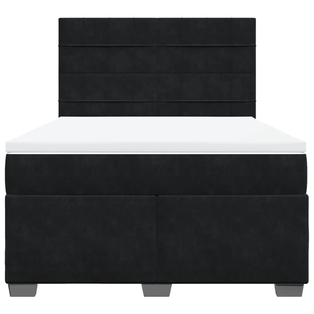 Box Spring Bed with Mattress Black Double Velvet