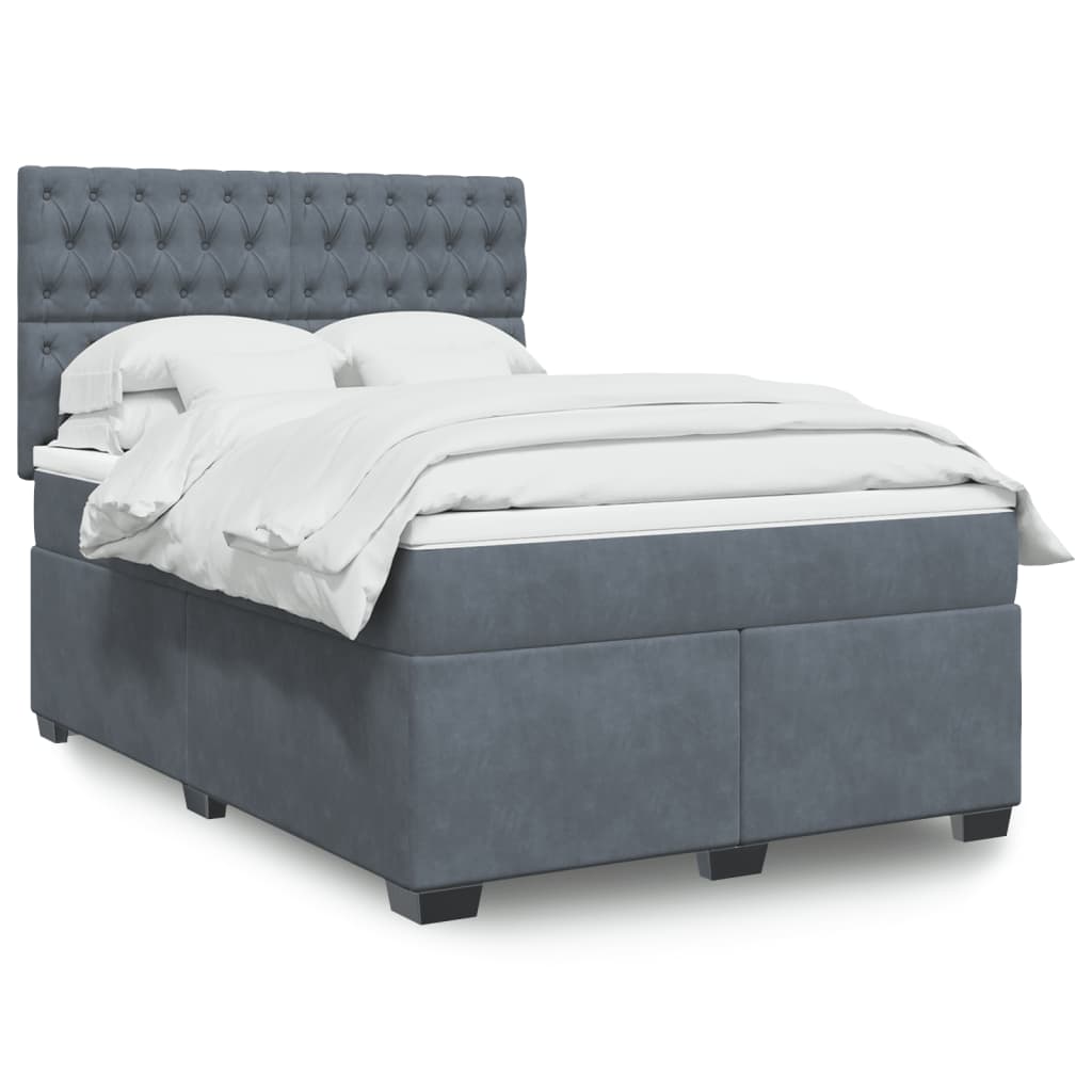 Box Spring Bed with Mattress Dark Grey Double Velvet