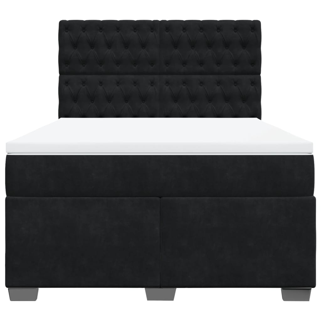 Box Spring Bed with Mattress Black Double Velvet