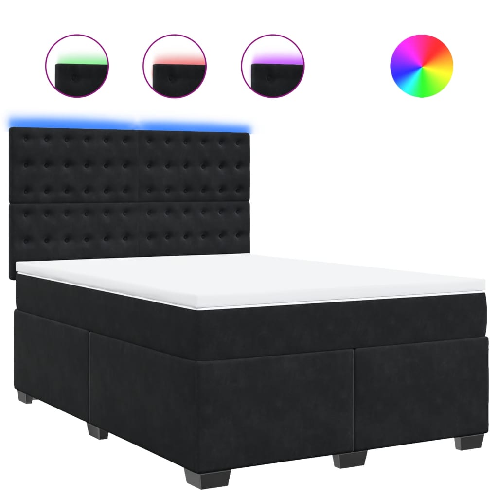 Box Spring Bed with Mattress Black Double Velvet