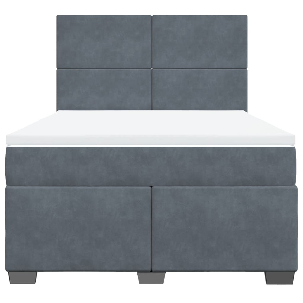 Box Spring Bed with Mattress Dark Grey Queen Velvet