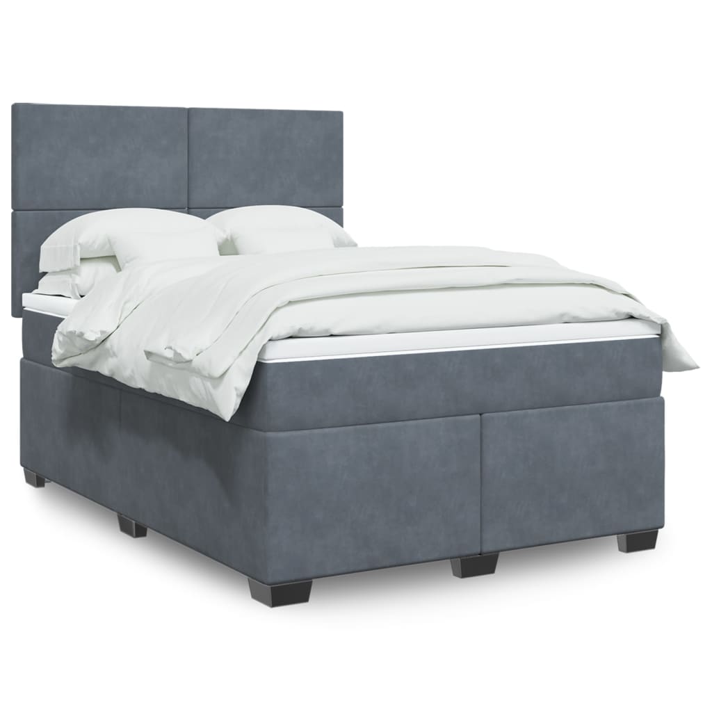 Box Spring Bed with Mattress Dark Grey Queen Velvet