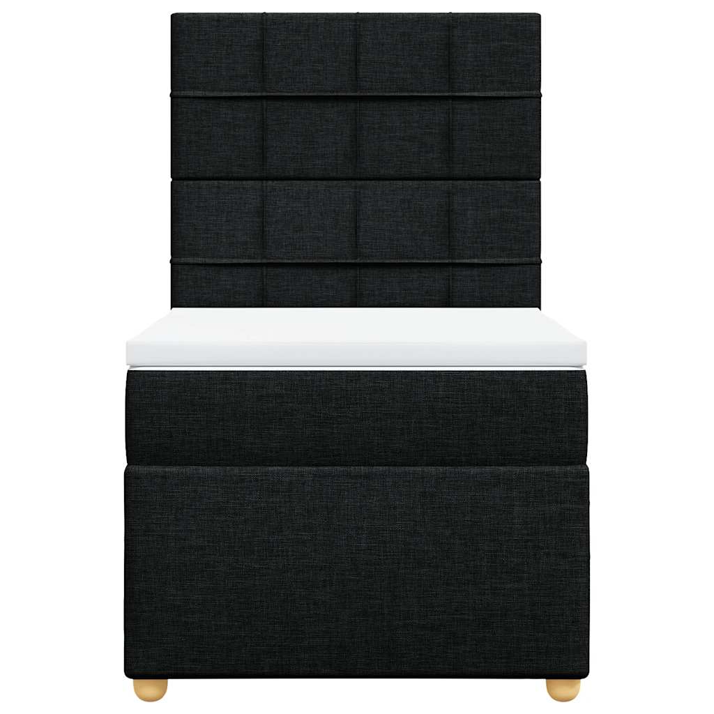 Box Spring Bed with Mattress Black King Single Fabric