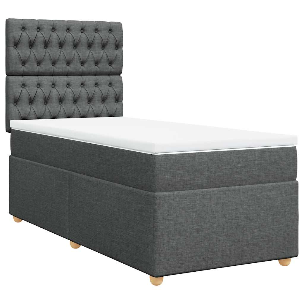 Box Spring Bed with Mattress Dark Grey King Single Fabric