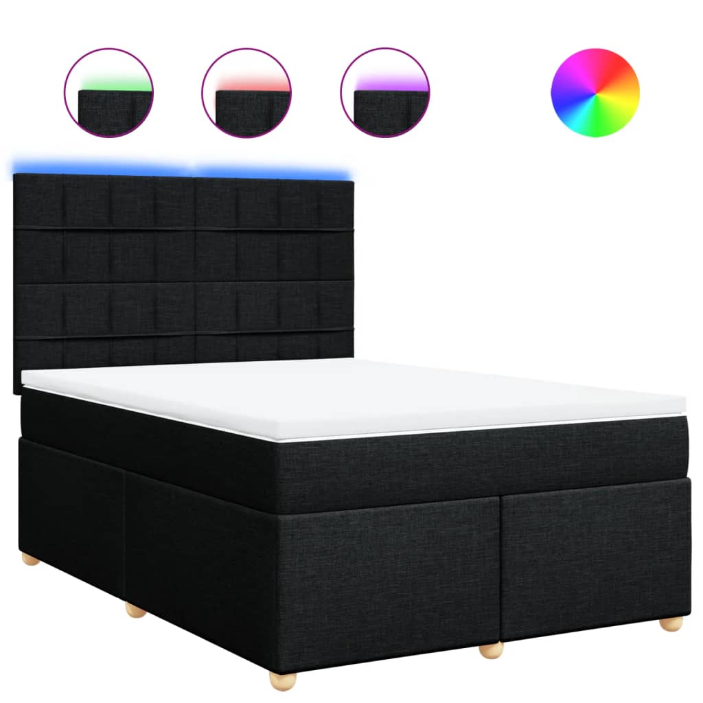 Box Spring Bed with Mattress Black Double Fabric