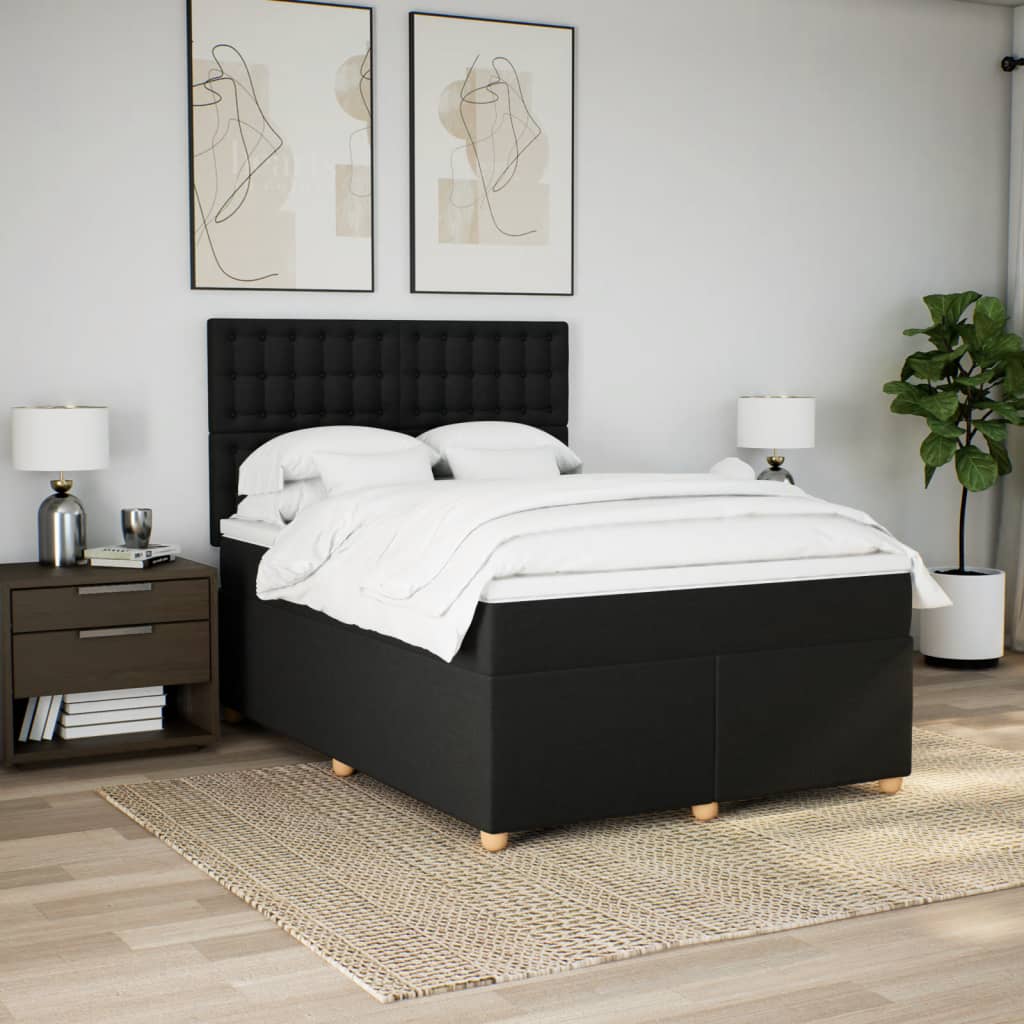 Box Spring Bed with Mattress Black Double Fabric