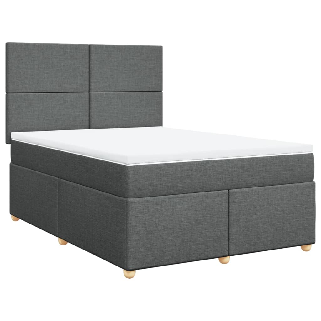 Box Spring Bed with Mattress Dark Grey Queen Fabric