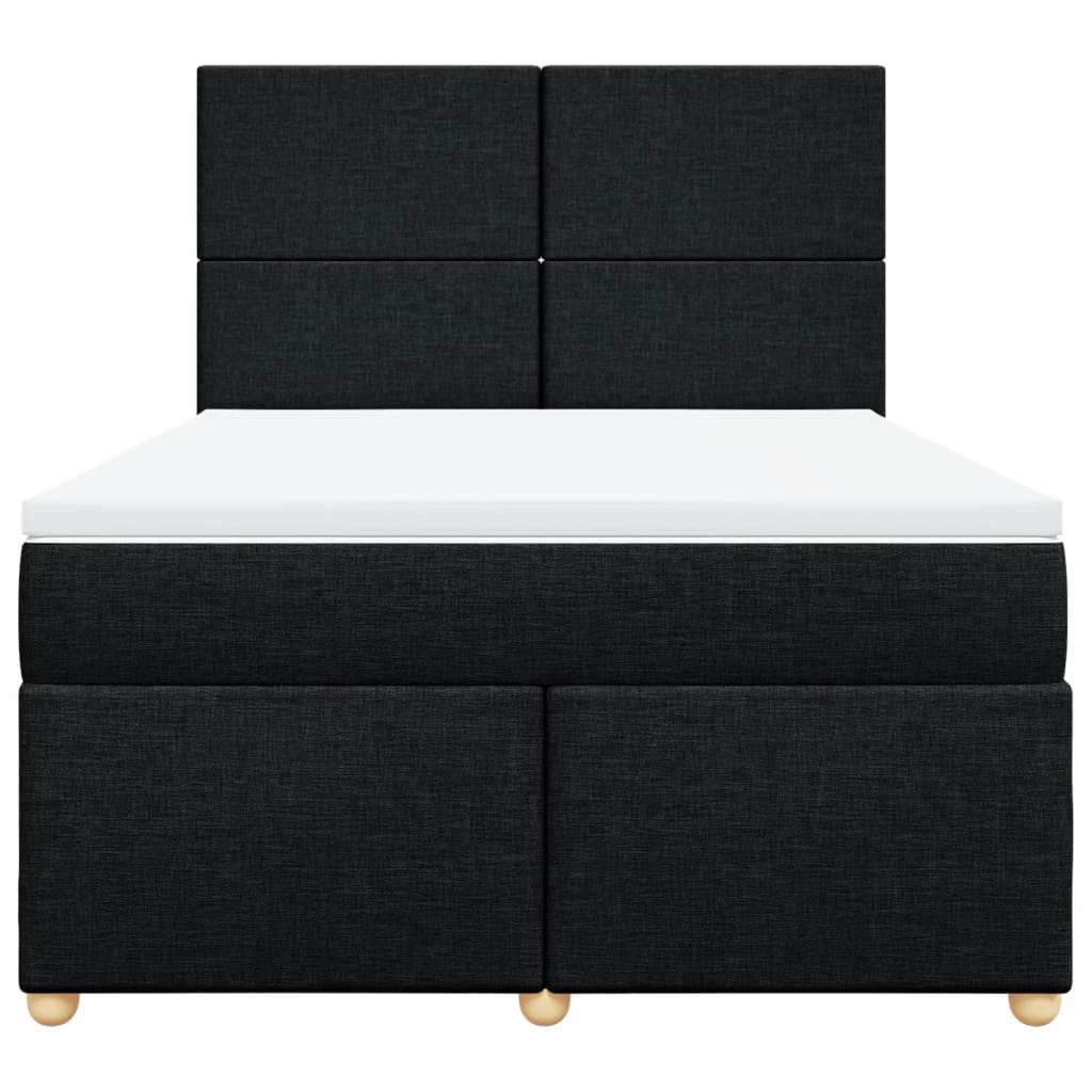 Box Spring Bed with Mattress Black Queen Fabric