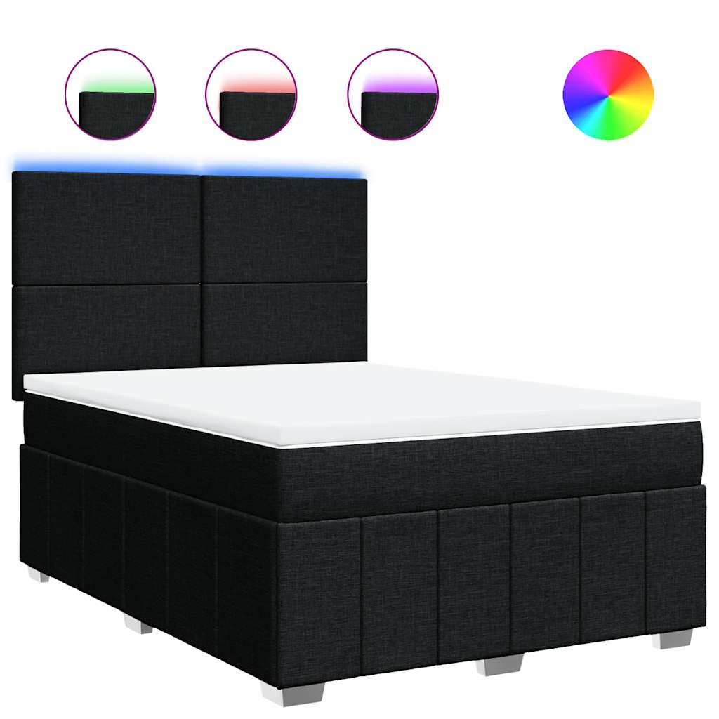 Box Spring Bed with Mattress Black Double Fabric