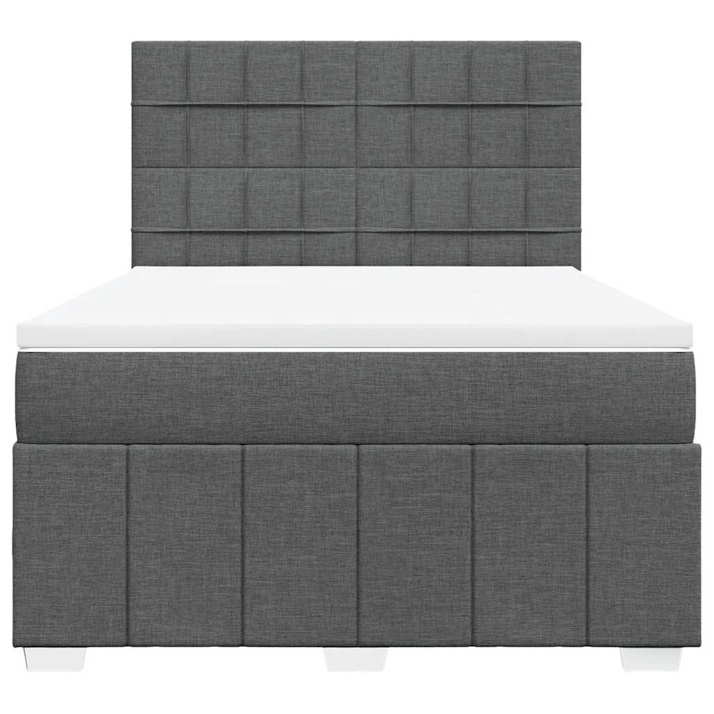 Box Spring Bed with Mattress Dark Grey Double Fabric