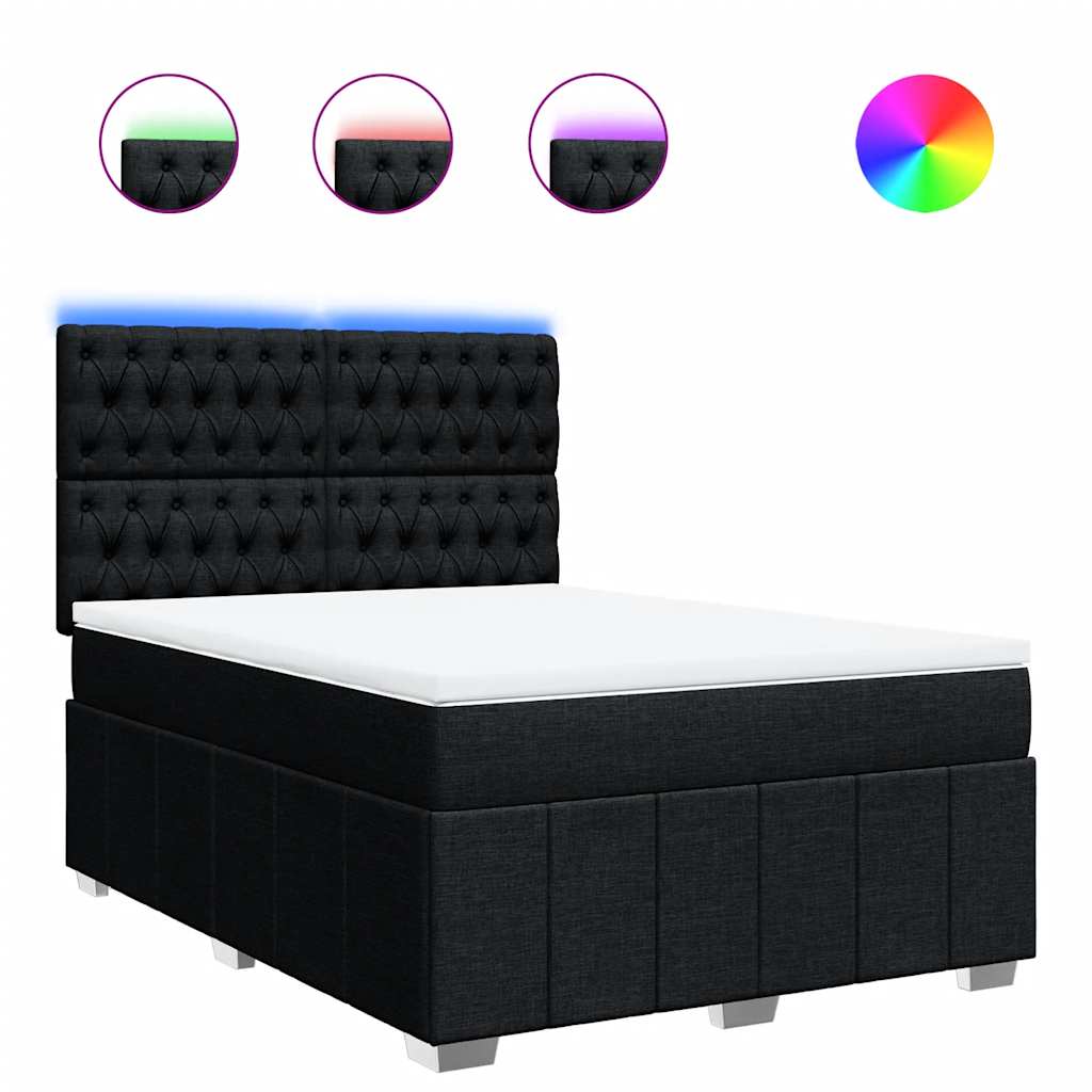 Box Spring Bed with Mattress Black Double Fabric