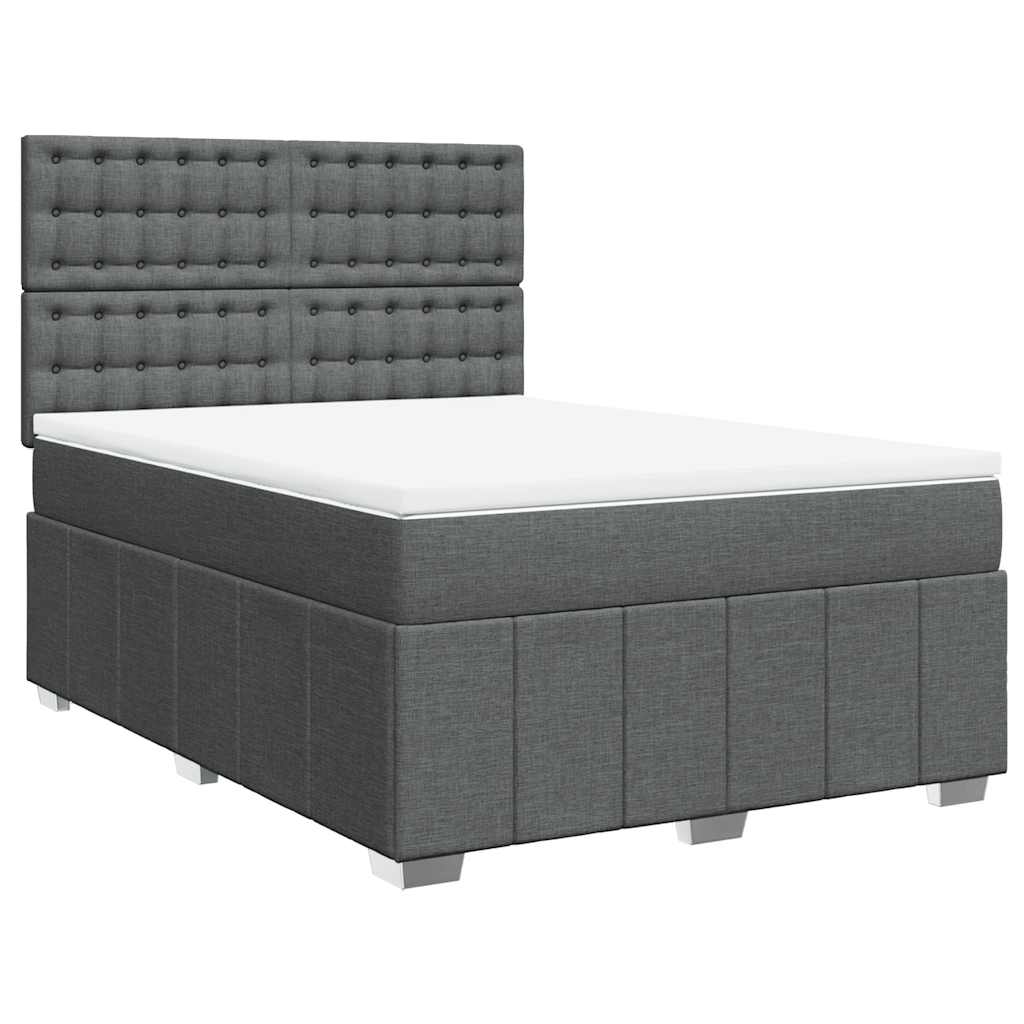 Box Spring Bed with Mattress Dark Grey Double Fabric