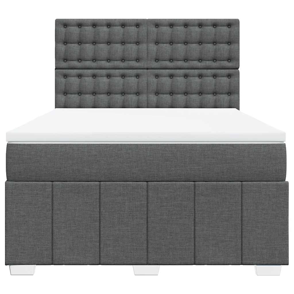 Box Spring Bed with Mattress Dark Grey Double Fabric