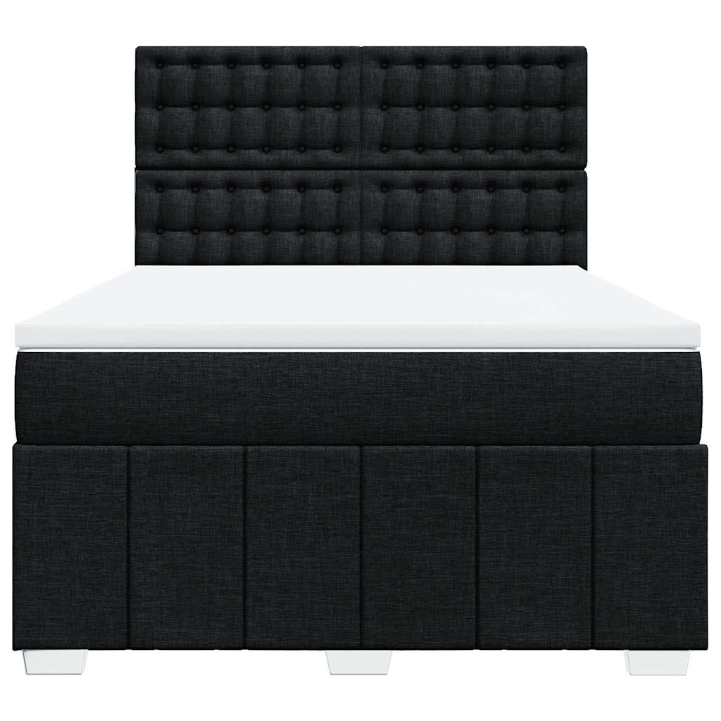 Box Spring Bed with Mattress Black Queen Fabric