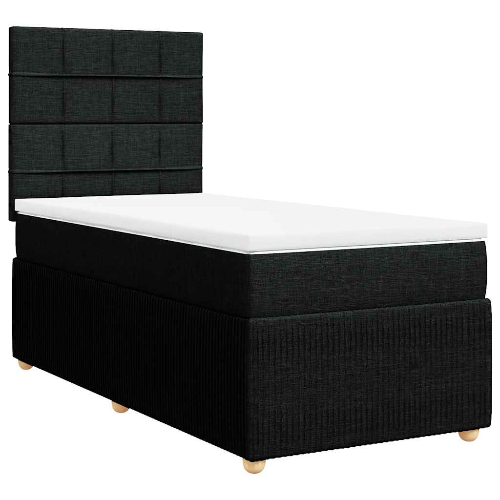 Box Spring Bed with Mattress Black King Single Fabric