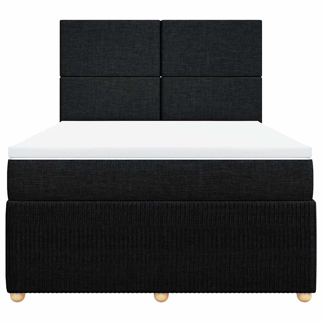 Box Spring Bed with Mattress Black Double Fabric