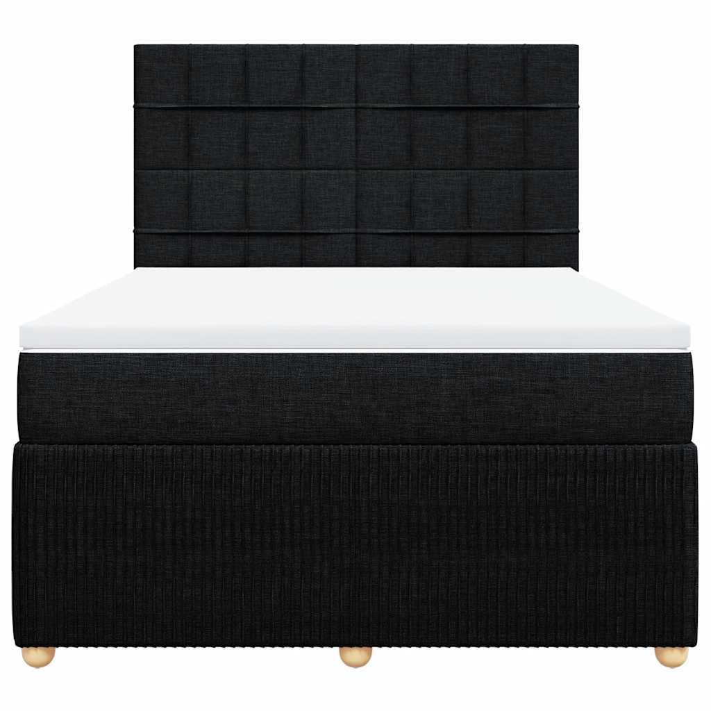 Box Spring Bed with Mattress Black Double Fabric