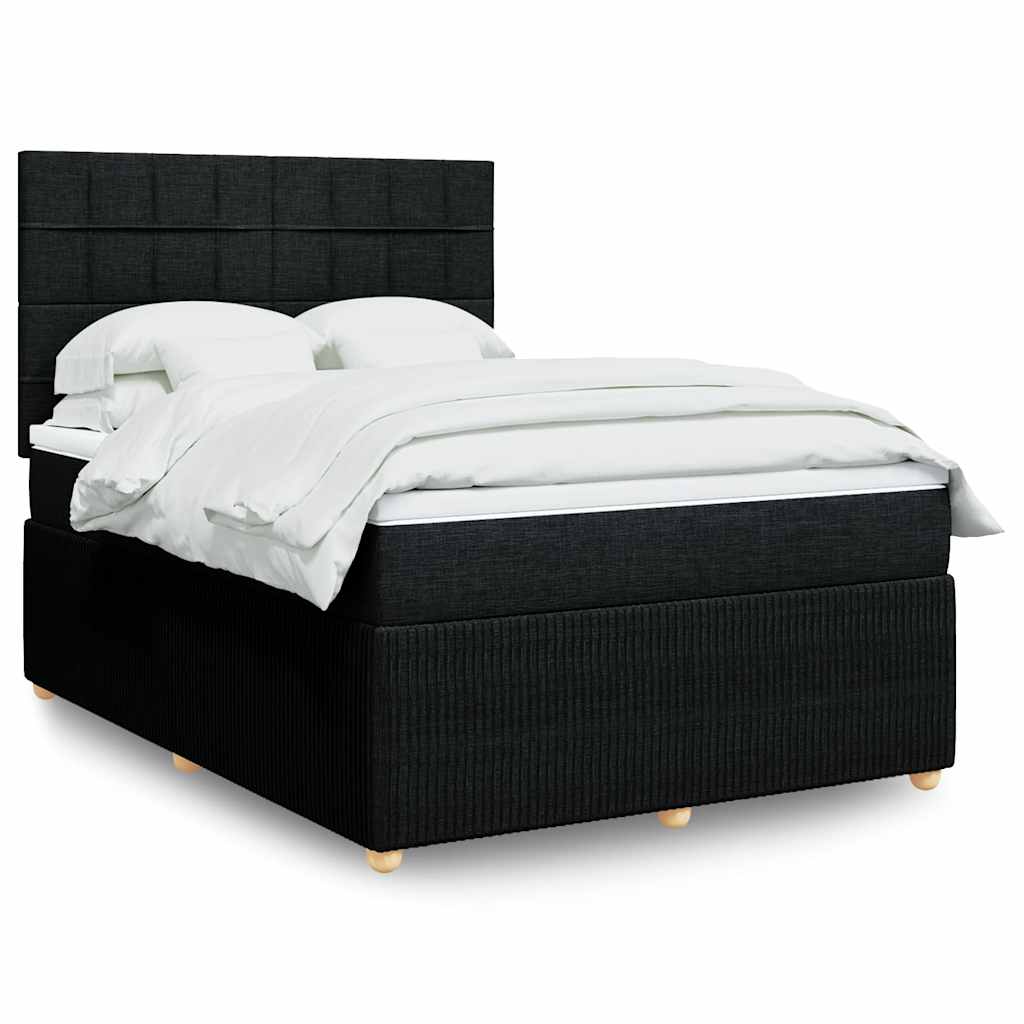 Box Spring Bed with Mattress Black Double Fabric