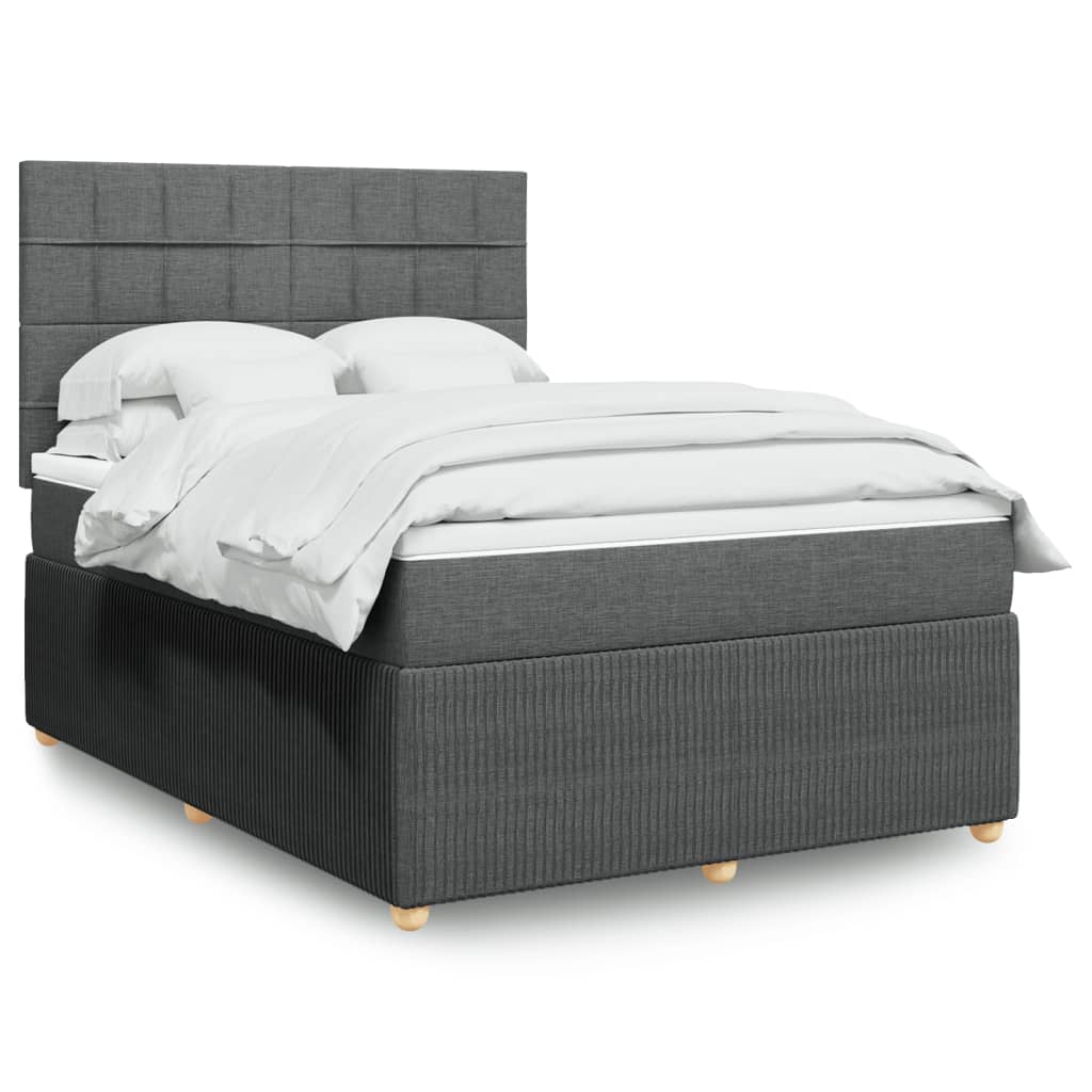 Box Spring Bed with Mattress Dark Grey Queen Fabric