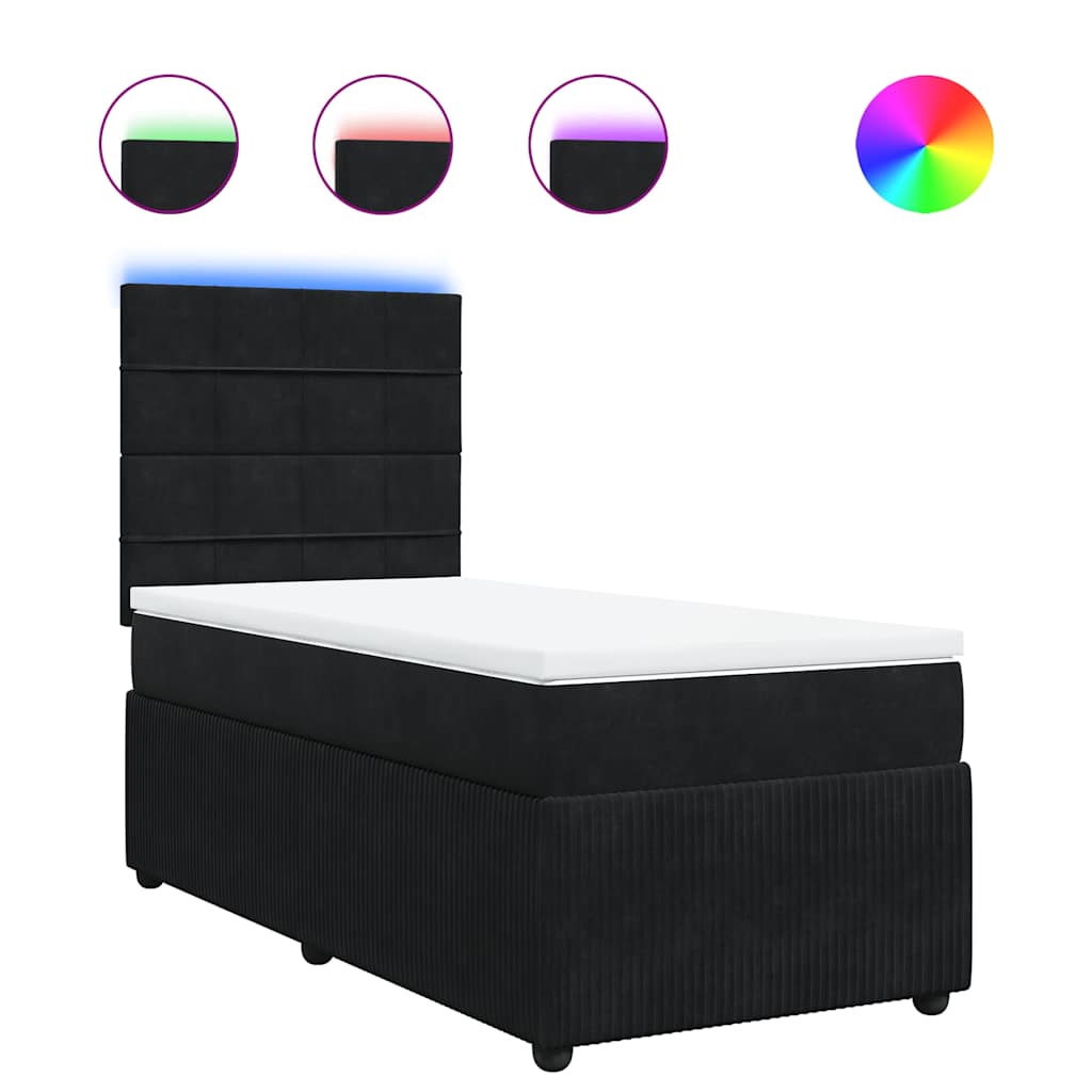 Box Spring Bed with Mattress Black King Single Velvet