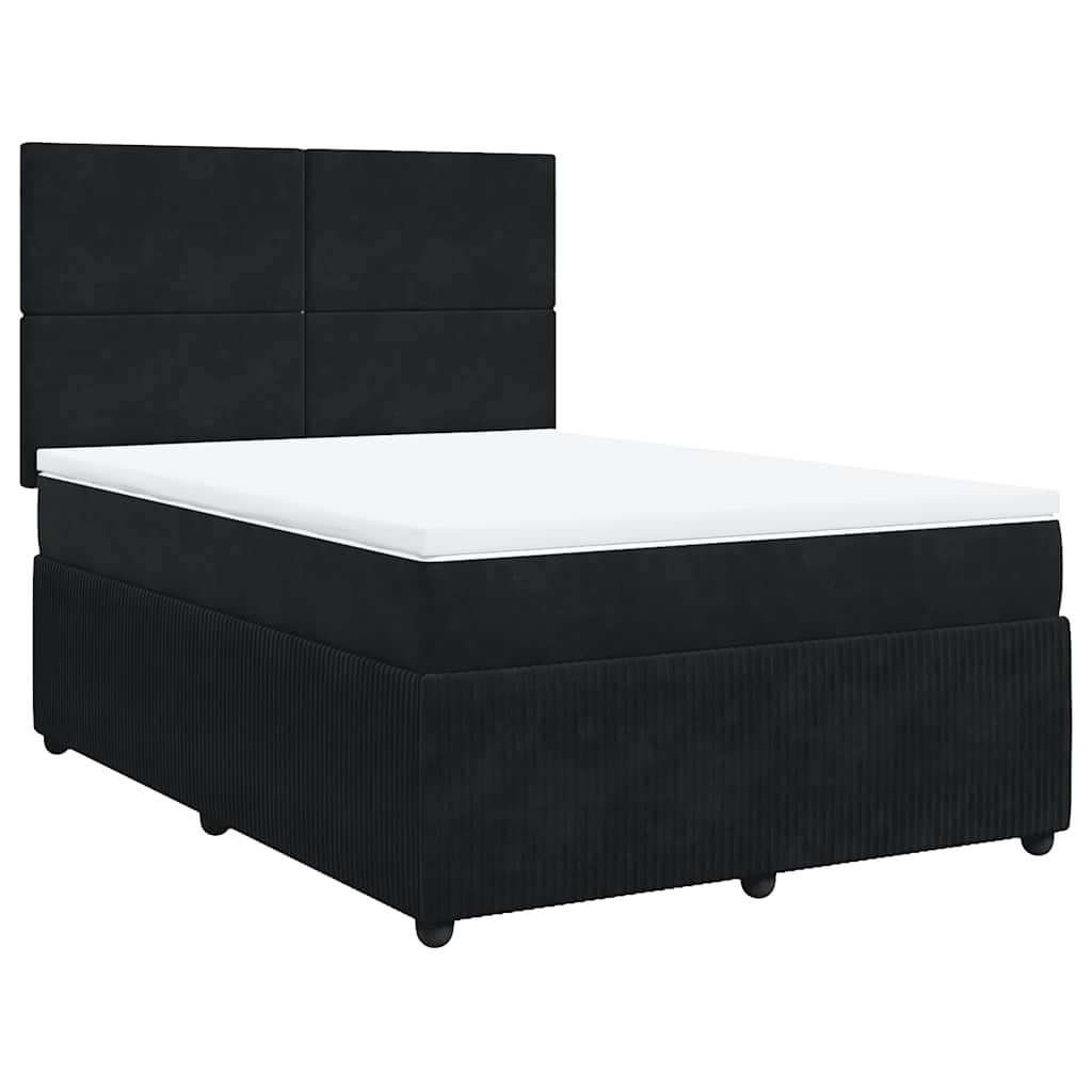 Box Spring Bed with Mattress Black Double Velvet