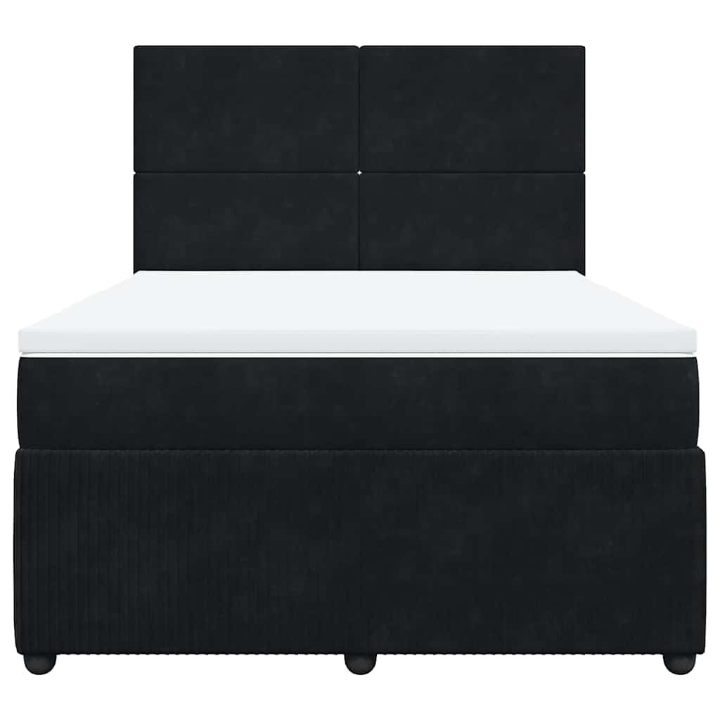 Box Spring Bed with Mattress Black Double Velvet