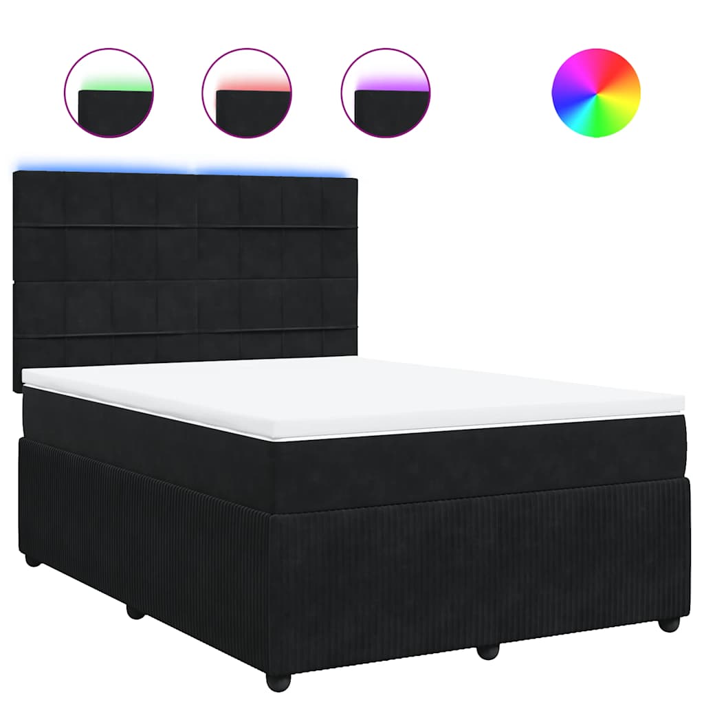 Box Spring Bed with Mattress Black Double Velvet